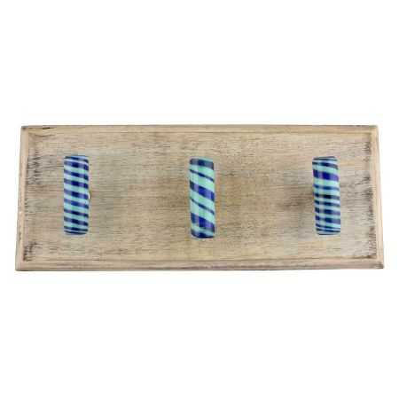 Navy Blue Striped Tube Glass Wooden Hooks